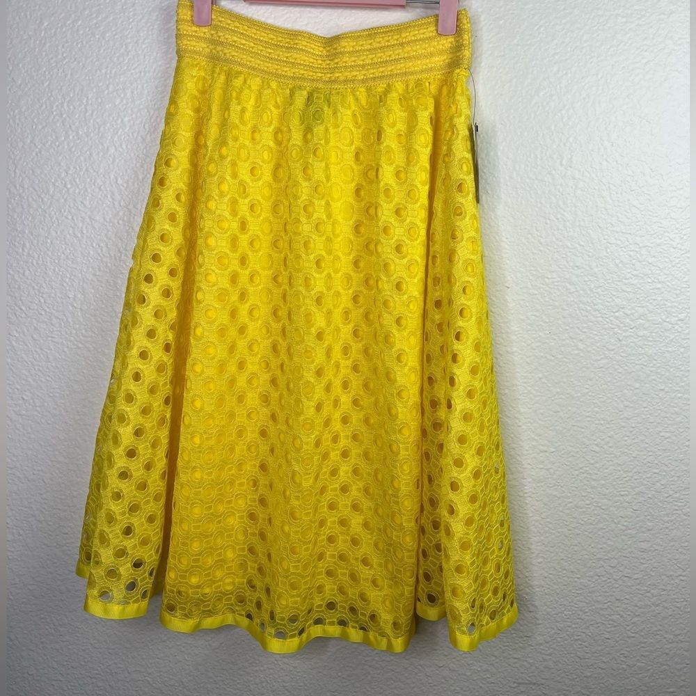 Yellow circle lazer cut midi skirt